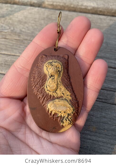 Bear Carved Jasper Stone Pendant Jewelry Mini Art or Ornament - #KZtzaEX89aU-5