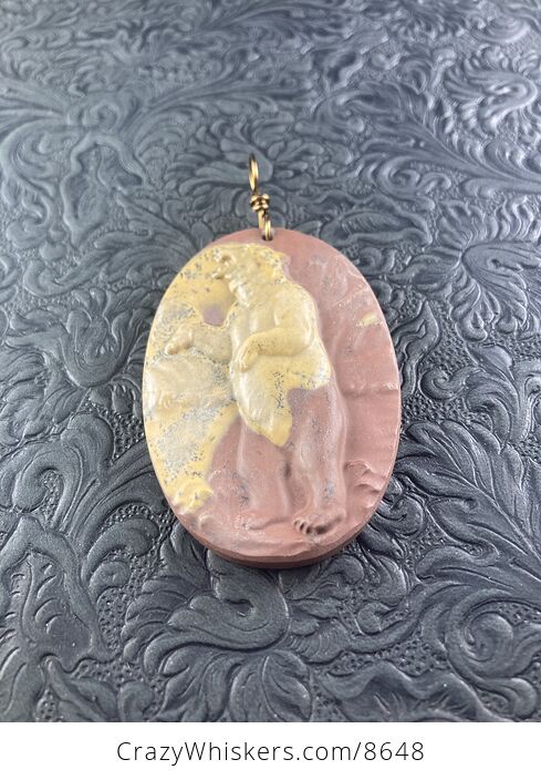 Bear Carved Jasper Stone Pendant Jewelry Mini Art or Ornament - #yfPtLUXiX8U-3