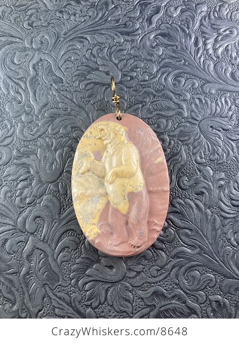 Bear Carved Jasper Stone Pendant Jewelry Mini Art or Ornament - #yfPtLUXiX8U-2