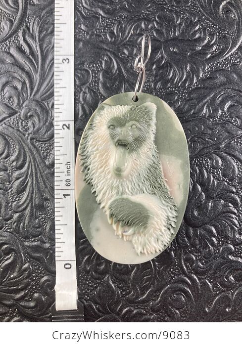 Bear Carved Jasper Stone Pendant Jewelry Ornament Mini Art - #qzWx6cqS2OI-5