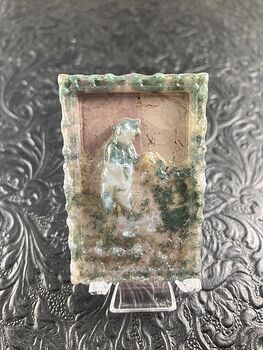 Bear Standing in a River Carved Moss Agate Stone Pendant Jewelry Mini Art Ornament #wYvTfVWQHCc