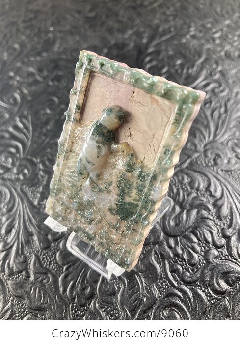 Bear Standing in a River Carved Moss Agate Stone Pendant Jewelry Mini Art Ornament - #wYvTfVWQHCc-2