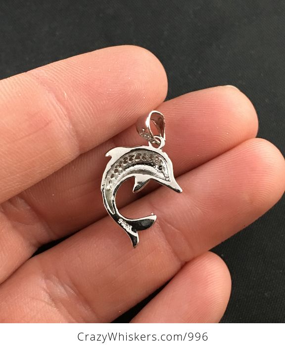 Beautiful 925 Silver Jumping Dolphin Pendant with Rhinestones - #NlQq3YDhQjk-2