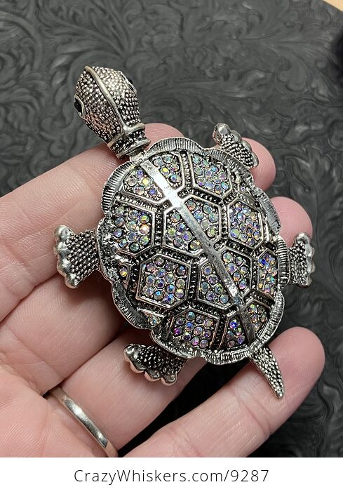 Beautiful Articulated Tortoise Brooch Pin and Pendant with Aurora Borealis Rhinestones - #SCoqALUad5A-4