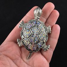 Beautiful Articulated Turtle Tortoise Brooch Pin and Pendant with Aurora Borealis Rhinestones #Ze6hO8NiofQ