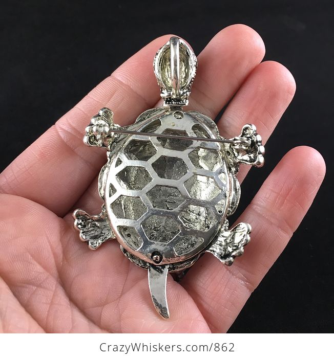 Beautiful Articulated Turtle Tortoise Brooch Pin and Pendant with Aurora Borealis Rhinestones - #Ze6hO8NiofQ-5
