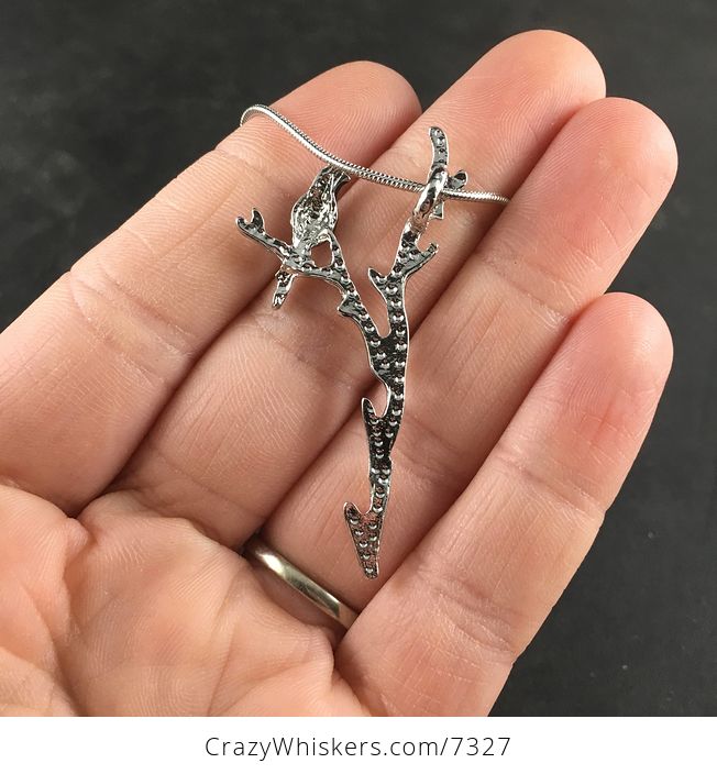 Beautiful Black Bird on a Silver Branch Pendant Necklace Jewelry - #pObiqN51uk8-4