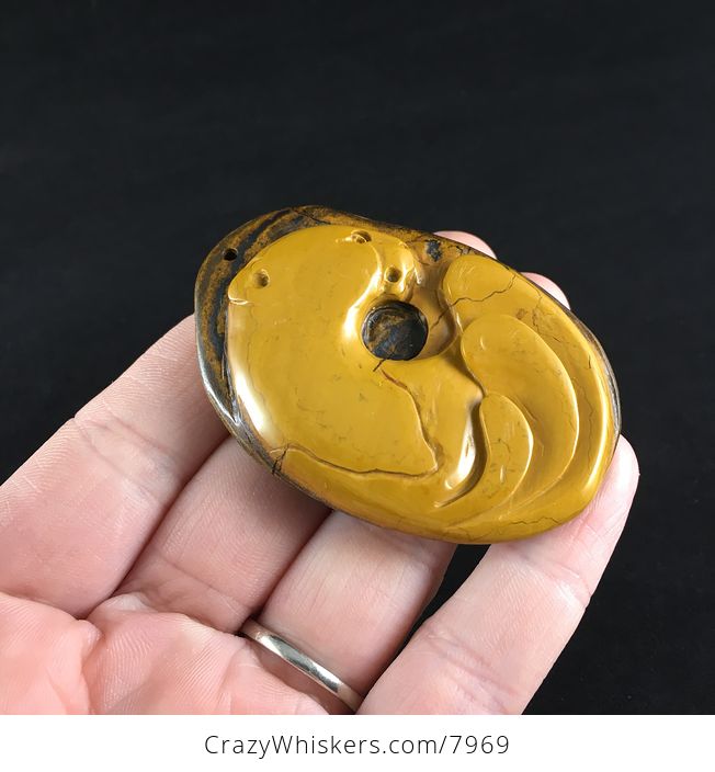 Beautiful Carved Big Cat Panther Tiger Eye Stone Pendant - #Vof3IaS0juE-3