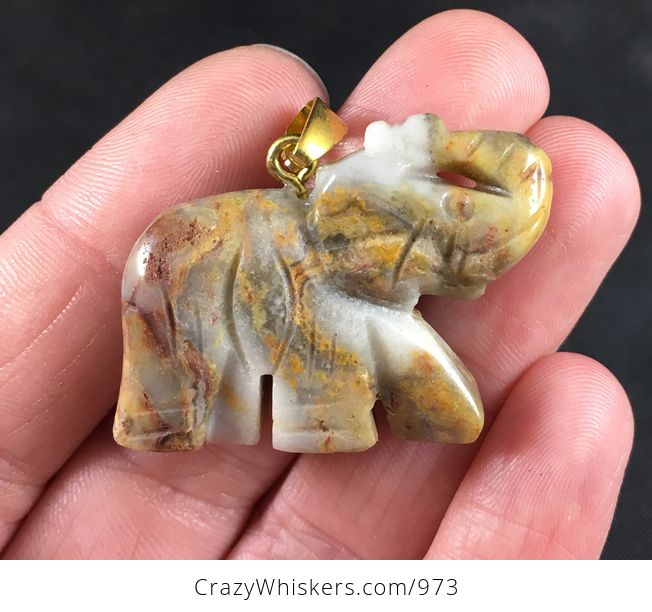 Beautiful Carved Elephant Shaped Stone Pendant Necklace - #hMytTwSvQig-2