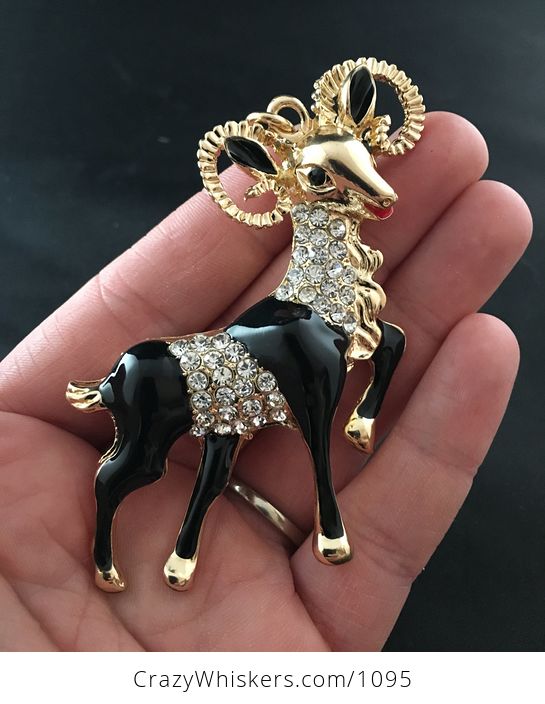 Beautiful Crystal Rhinestone and Black Striped Horned Billy Goat Pendant - #A1Dr2rbtLfU-1