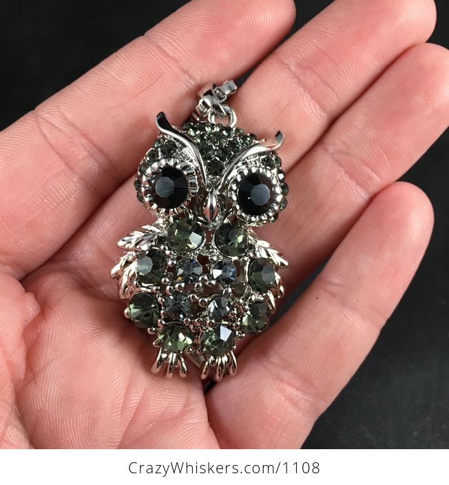 Beautiful Crystal Rhinestone and Silver Tone Owl Pendant - #infVeHlTQhI-1