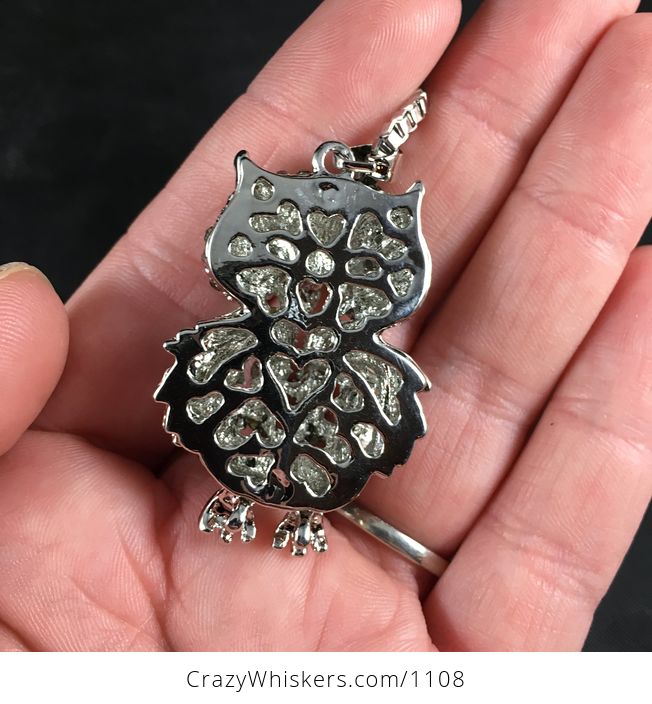 Beautiful Crystal Rhinestone and Silver Tone Owl Pendant Necklace - #infVeHlTQhI-2