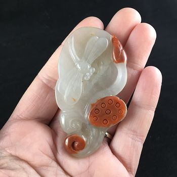 Beautiful Dragonfly and Mushroom Carved Natural Agate Stone Pendant Jewelry #sC45tcdEtqo
