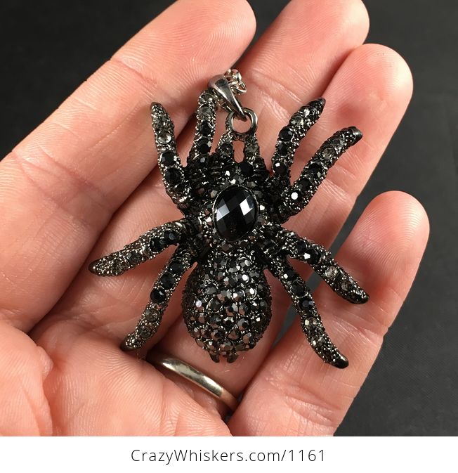 Beautiful Elegant Black Rhinestone and Metal Tarantula Spider Pendant - #Ti3qHDne8iM-1