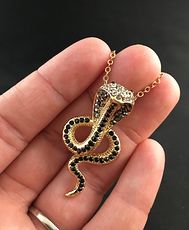 Beautiful Gold Tone and Rhinestone Cobra Snake Pendant Perfect Gift for a Snake Lover #vs9AnFyFhnY