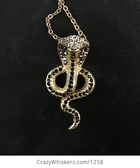 Beautiful Gold Tone and Rhinestone Cobra Snake Pendant Perfect Gift for a Snake Lover - #vs9AnFyFhnY-2