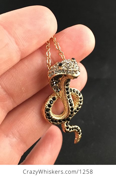 Beautiful Gold Tone and Rhinestone Cobra Snake Pendant Perfect Gift for a Snake Lover - #vs9AnFyFhnY-3