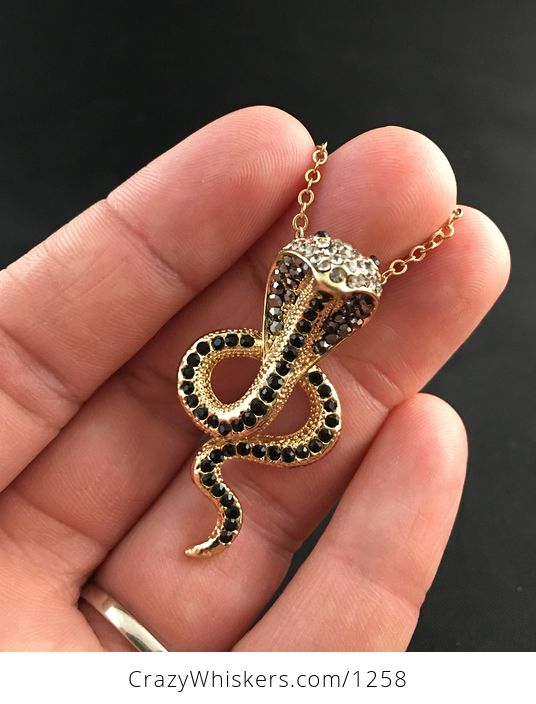 Beautiful Gold Tone and Rhinestone Cobra Snake Pendant Perfect Gift for a Snake Lover - #vs9AnFyFhnY-1