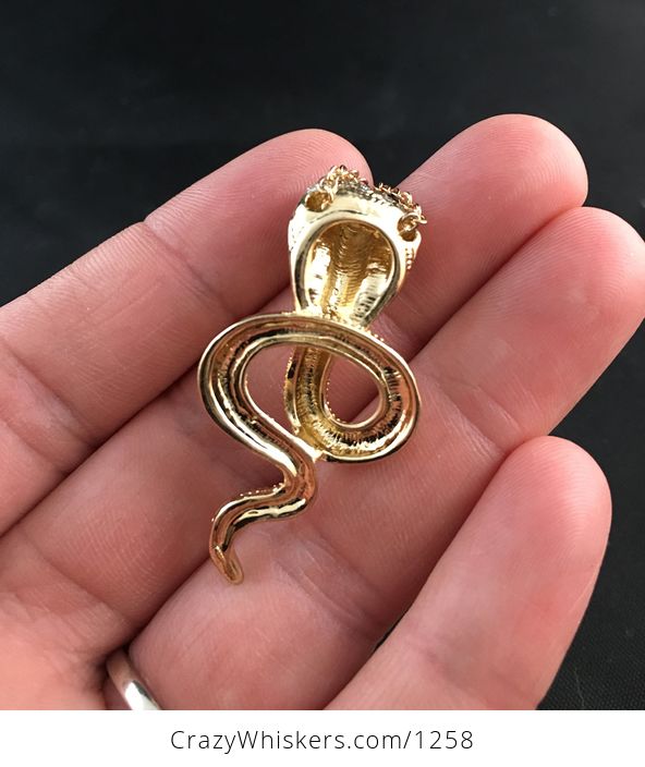 Beautiful Gold Tone and Rhinestone Cobra Snake Pendant Perfect Gift for a Snake Lover - #vs9AnFyFhnY-4