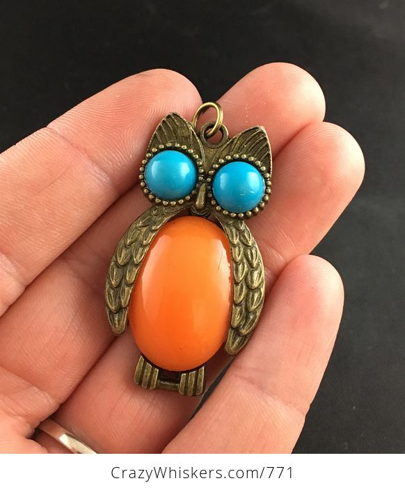 Beautiful Owl with Blue Eyes and Orange Body Pendant - #S5qsSrEP51U-1