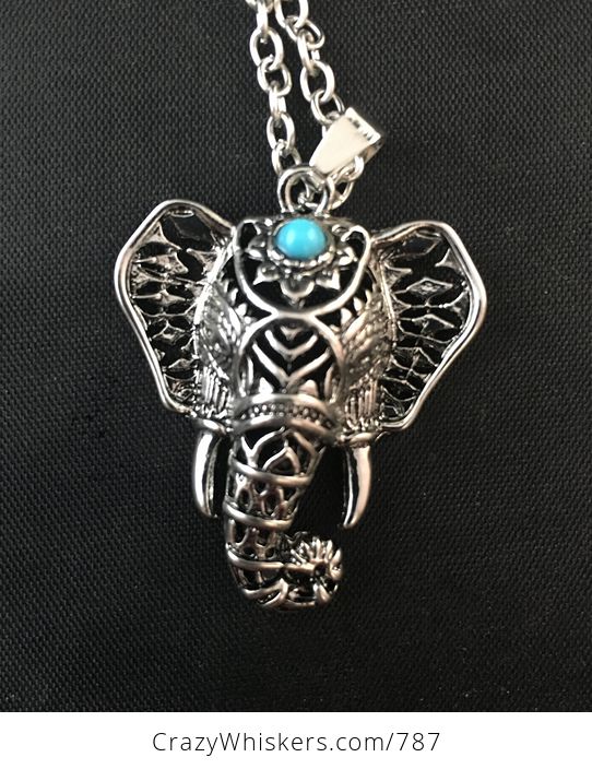 Beautiful Pendant of an Elephant Head with a Blue Stone and Cut Outs in Silver Tone Metal - #sV2hIU95LXY-2