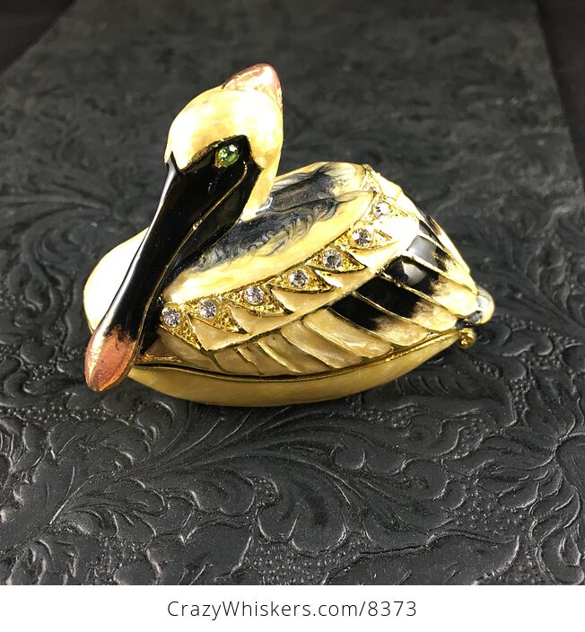 Beautiful Rhinestone and Enamel Pelican Bird Trinket Box - #rl1sGI82mHc-2