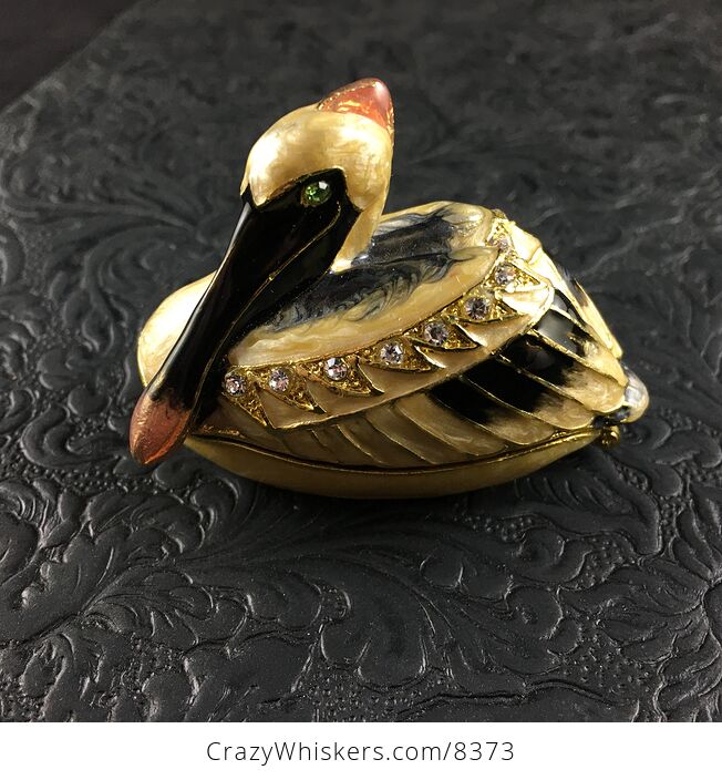 Beautiful Rhinestone and Enamel Pelican Bird Trinket Box - #rl1sGI82mHc-1