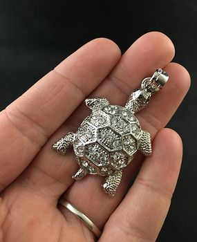 Beautiful Rhinestone and Silver Tone Tortoise Turtle Pendant #QXBjDW1uLJ4