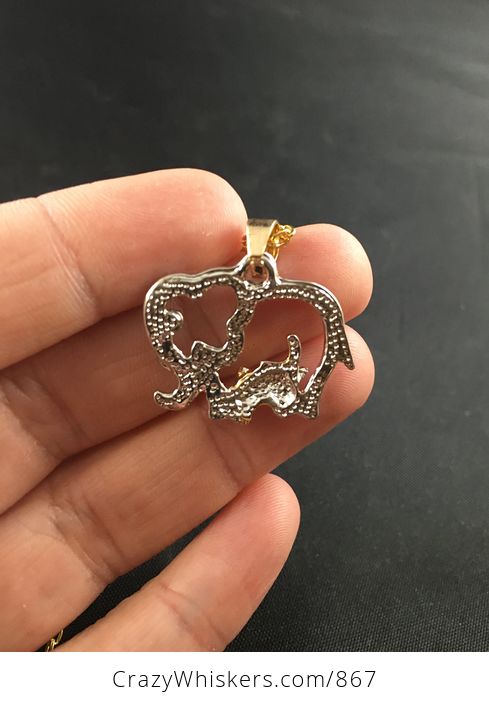 Beautiful Rhinestone Mother and Baby Elephant Pendant in Gold and Silver Tone - #VSx7ira18Gs-2