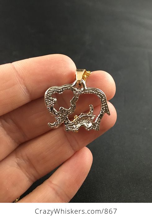 Beautiful Rhinestone Mother and Baby Elephant Pendant in Gold and Silver Tone - #VSx7ira18Gs-3