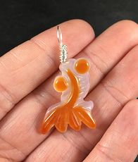 Beautiful White and Orange Carved Agate Gold Fish Pendant Necklace with Custom Wire Bail #Tf4tPvXalPQ