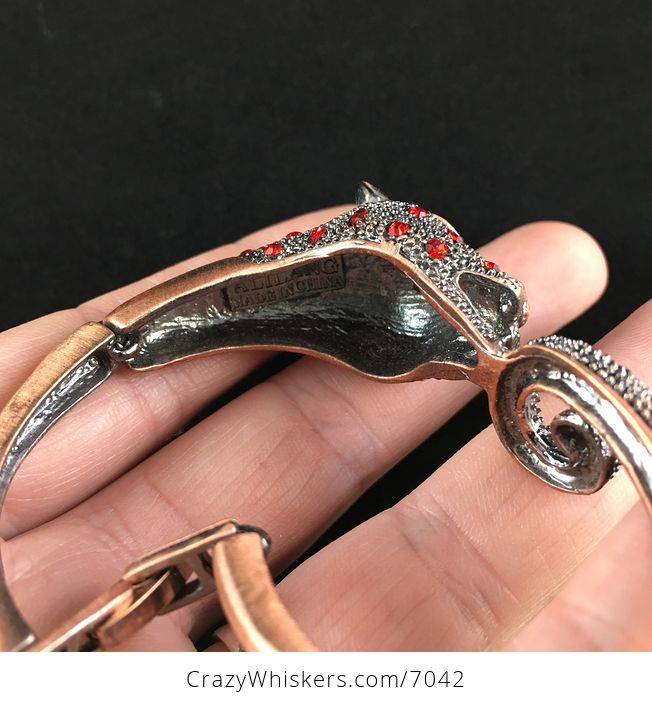 Big Cat Leopard Jaguar Bracelet Jewelry with Red Crystal Rhinestones on Copper Tone - #xJQhDRJtq94-6