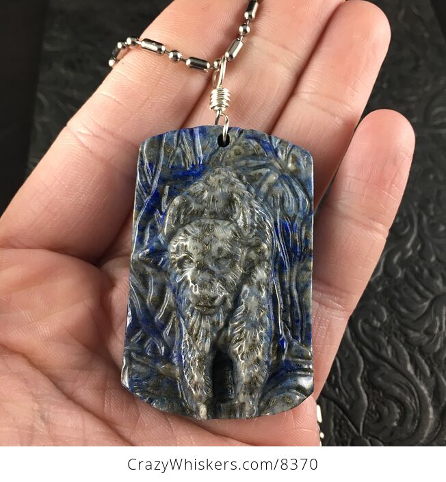 Bison Carved Lapis Lazuli Stone Pendant Necklace Jewelry - #j92WXhBg1gM-6