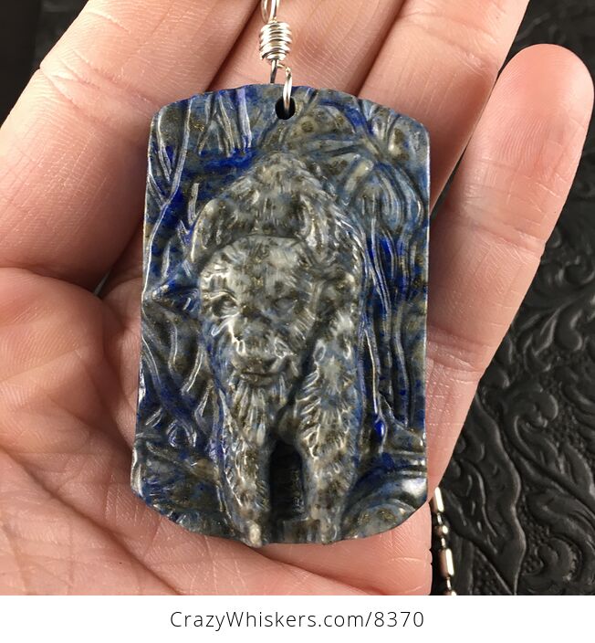 Bison Carved Lapis Lazuli Stone Pendant Necklace Jewelry - #j92WXhBg1gM-1