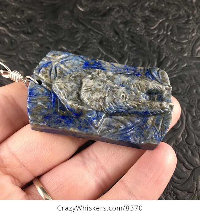 Bison Carved Lapis Lazuli Stone Pendant Necklace Jewelry - #j92WXhBg1gM-4