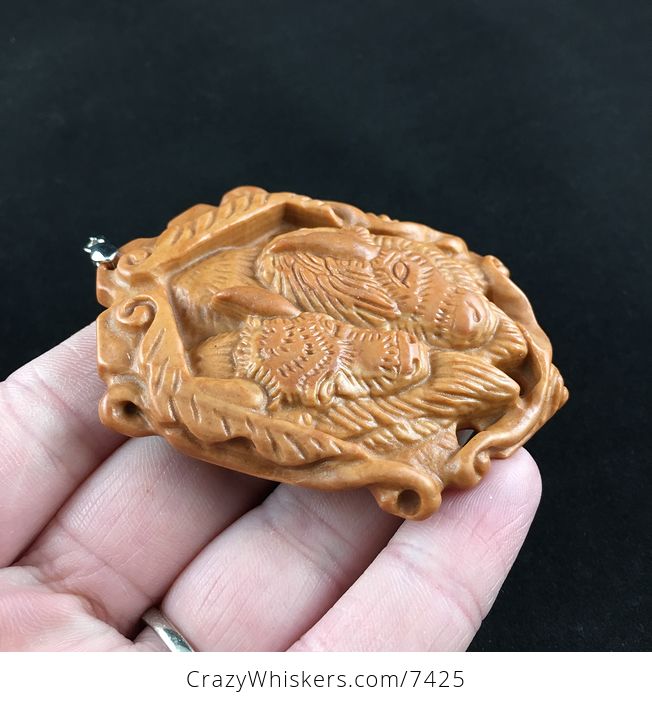 Bison Pair Carved Red Jasper Stone Pendant Jewelry - #QvFXNpG0LmI-4