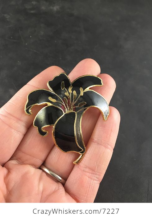 Black and Gold Lily Flower Brooch Pin Jewelry - #vc5VcP01O0c-2