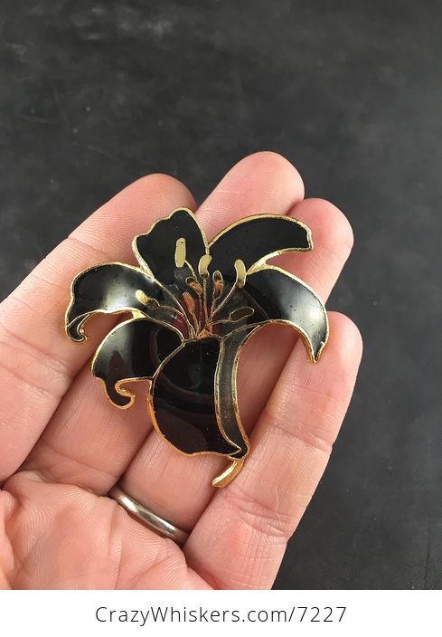 Black and Gold Lily Flower Brooch Pin Jewelry - #vc5VcP01O0c-1