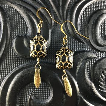 Black and Gold Turtles and Etched Gold Dagger Earrings with Gold Wire #a9vHiGJHD2A