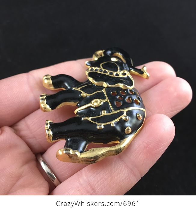 Black and Gold Vintage Elephant Jewelry Brooch Pin - #TyyiH7OBmpI-3