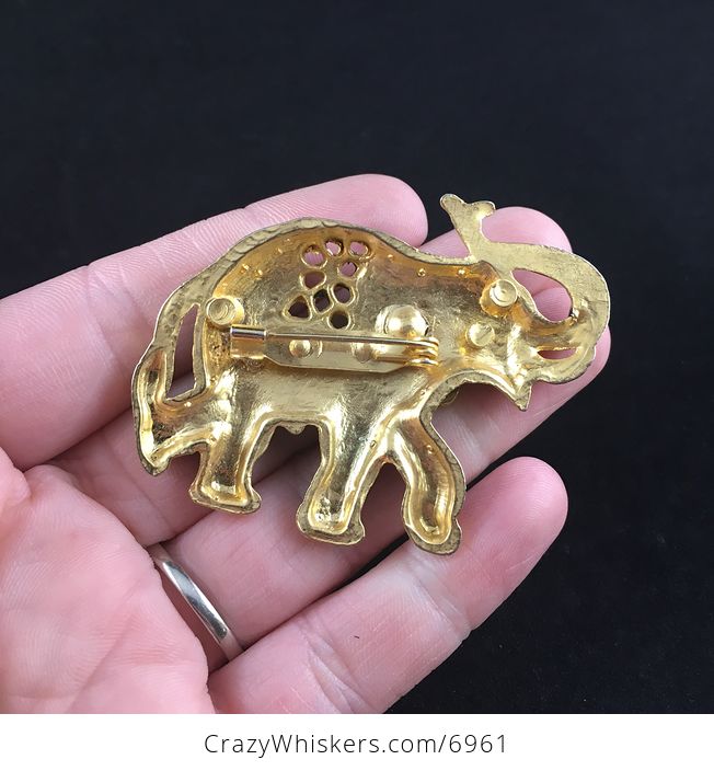 Black and Gold Vintage Elephant Jewelry Brooch Pin - #TyyiH7OBmpI-6