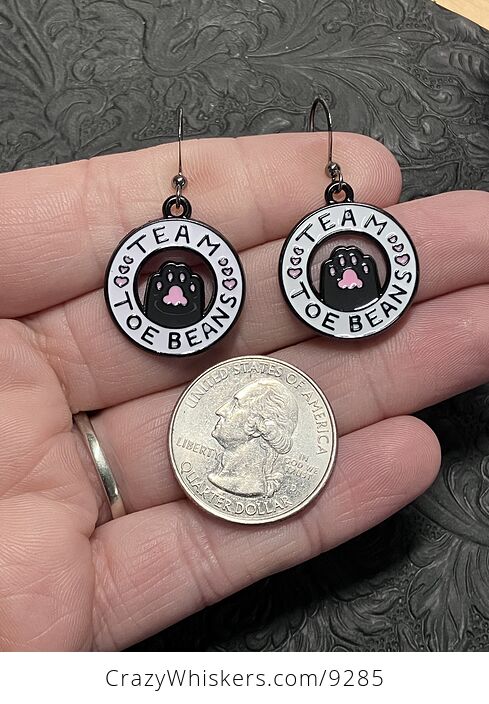 Black and Pink Cat Paws with Team Toe Beans and Heart Earrings - #IVTlw79TkO0-4