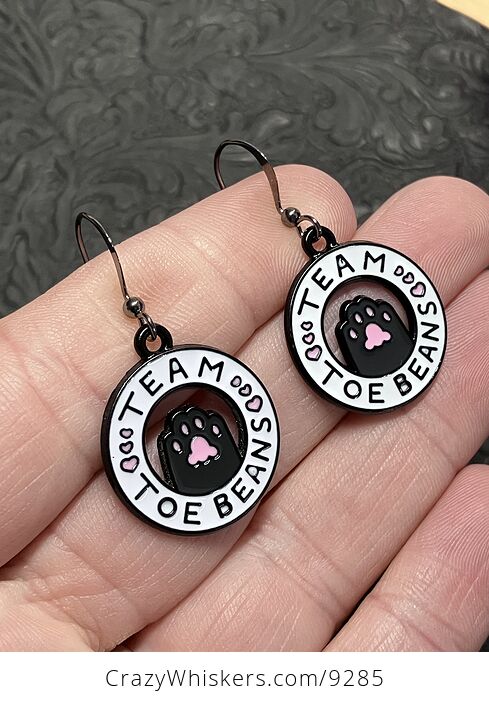 Black and Pink Cat Paws with Team Toe Beans and Heart Earrings - #IVTlw79TkO0-2