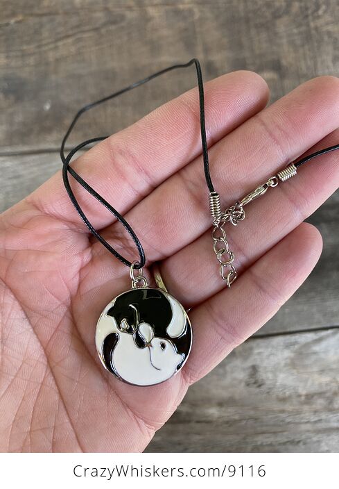 Black and White Yin and Yang Kitty Cat Earring and Necklace Enamel Jewelry Set - #4DwvjEz8rRI-4