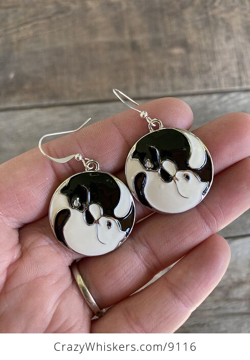 Black and White Yin and Yang Kitty Cat Earring and Necklace Enamel Jewelry Set - #4DwvjEz8rRI-5