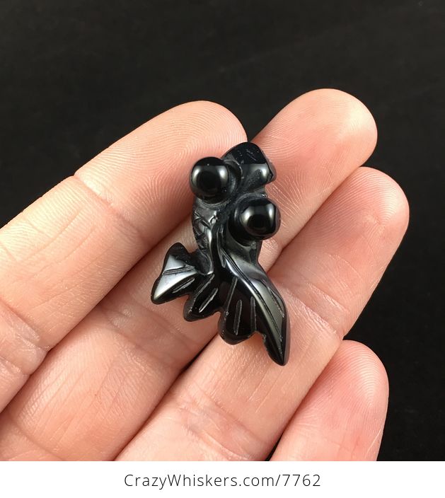 Black Carved Agate Goldfish Jewelry Pendant - #4FfA8jmSUXg-1