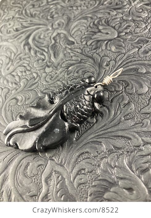 Black Carved Chinese Jade Goldfish Jewelry Pendant - #VkpVv32w4Q8-3