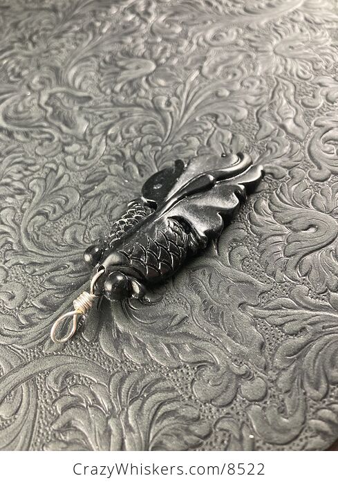 Black Carved Chinese Jade Goldfish Jewelry Pendant - #VkpVv32w4Q8-4