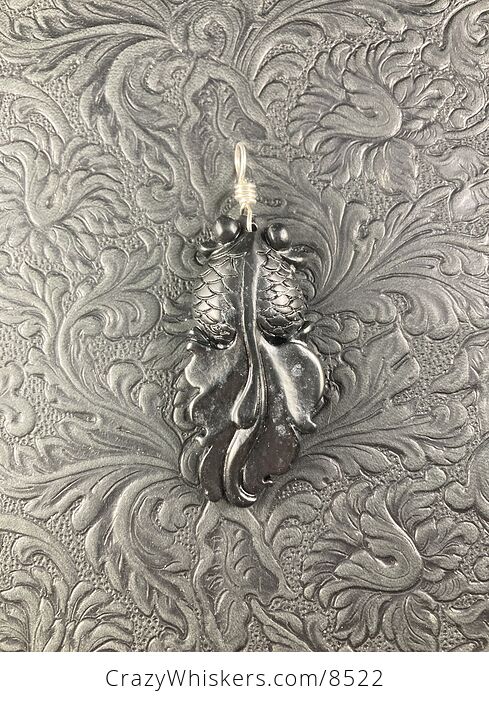 Black Carved Chinese Jade Goldfish Jewelry Pendant - #VkpVv32w4Q8-2
