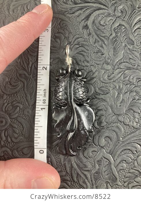 Black Carved Chinese Jade Goldfish Jewelry Pendant - #VkpVv32w4Q8-5